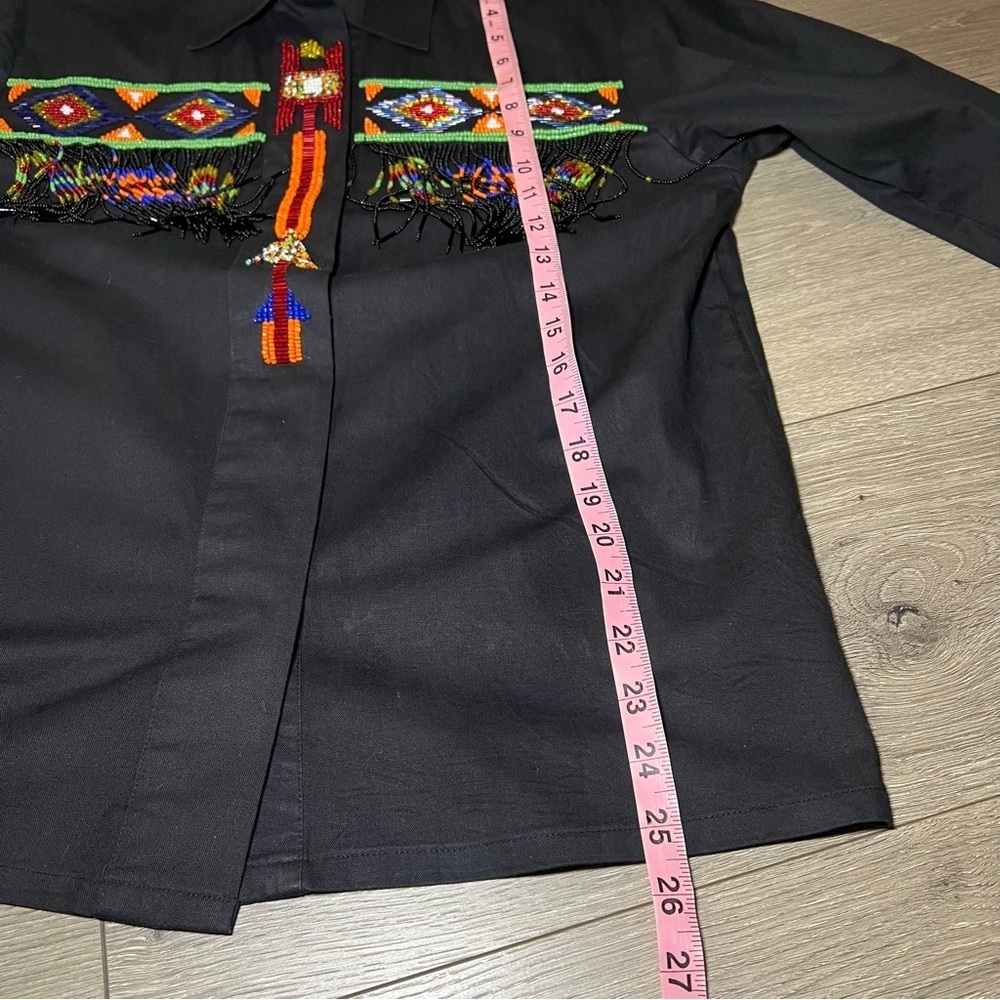 Vintage LEW MAGRAM WOMEN'S Size 6 BLACK COTTON BEADED FRINGE WESTERN SHIRT - Picture 12 of 12
